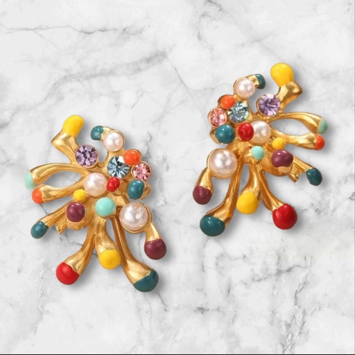 [11796] Arete Palitos Puntas Colores Cluster Vintage