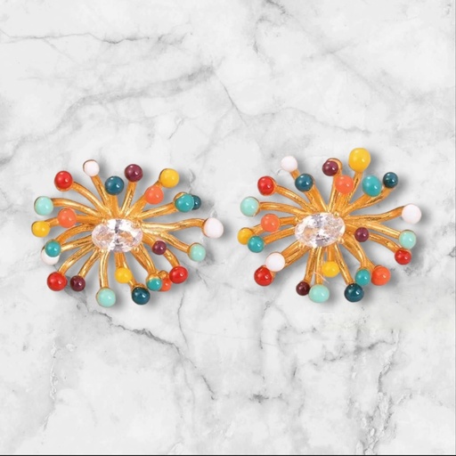 [11800] Arete Palitos Puntos Colores Centro Cristal Vintage