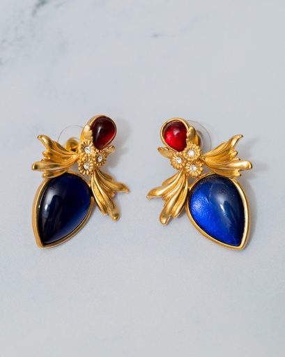 [11809] Arete Lanza Azul y Roja Vintage