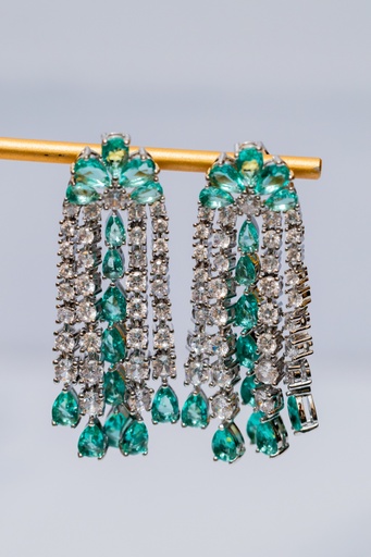 [11888] Arete Tiras Cristales Azul Menta CZ