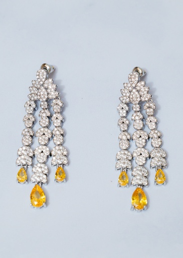 [11889] Arete Tiras Cristales Amarillo CZ