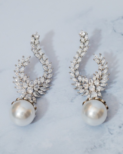 [11897] Arete U Cristales Grandes Perla Colgando