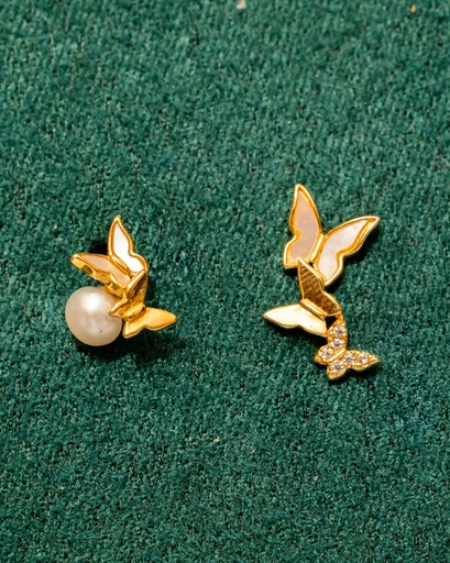 [E02670] Arete doble mariposa y Perla rosca