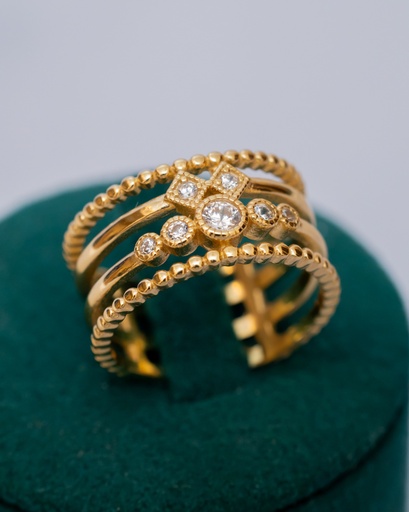 [R01543] Anillo dorado 4 tiras punto centrales