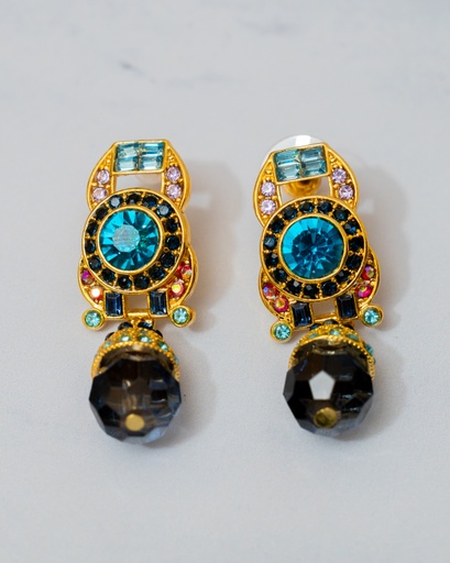 [11994] Arete Vintage Piedra Negra y Azul