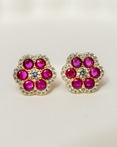 [12004] Arete flor rojo cristales