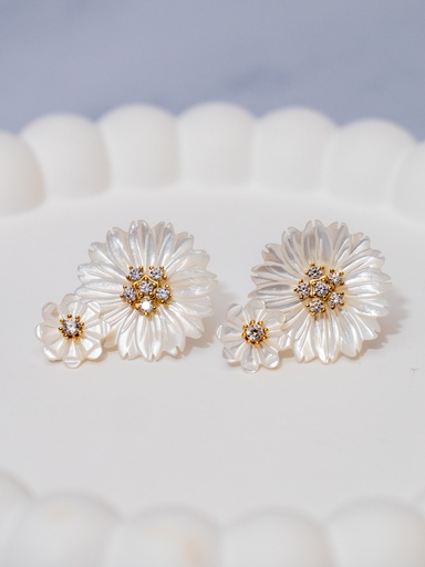 [12024] Arete 2 Flores Nacar Grande y Pequeno