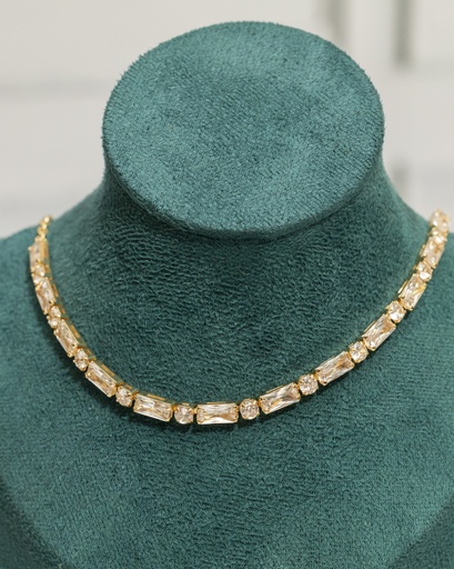 [12072] Collar Choker Tennis Emerald and Princess Cut