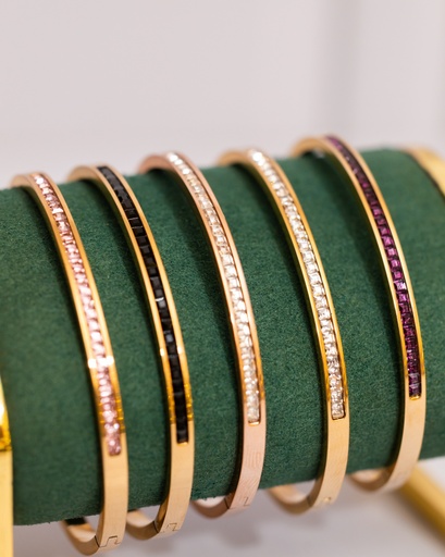 Bangle Dorado Cristales Fila Arriba Morado