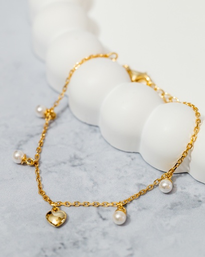 [12124] Pulsera Perlitas y Corazon Colgando  Niña