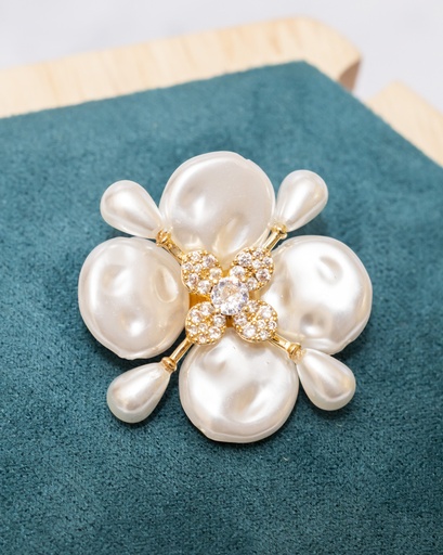 [12132] Broche Flor Perlas Cristales