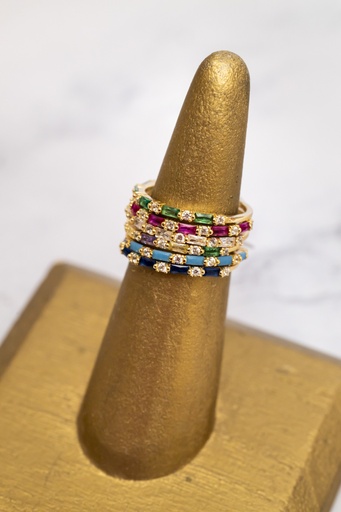 Anillos Fino Cristales Rectángulo y Circulo Colores 925