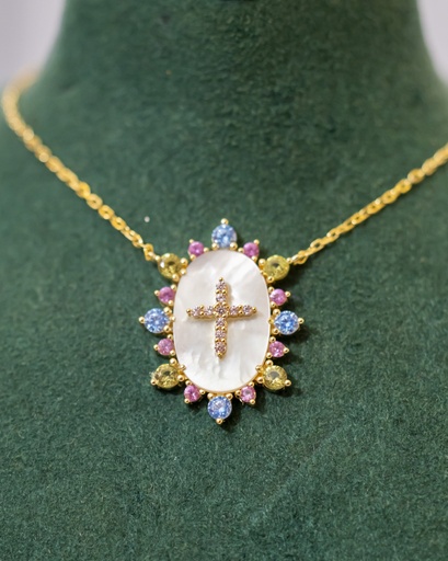 [12374] Collar Cruz Nacar Multicolor