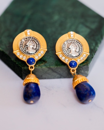 [12384] Arete Moneda Gota Azul