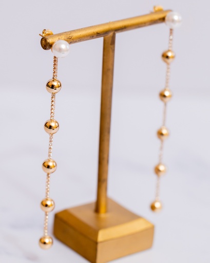 [12402] Arete 5 bolas doradas Cristales largo