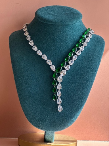 [12490] Collar Largo Tipo Lariat Piedras Verde