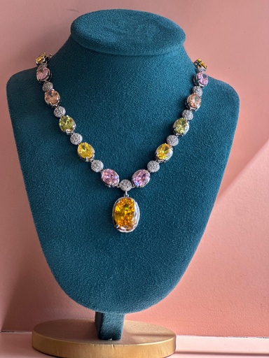 [12491] Collar Rosado y Amarillo Piedra Central