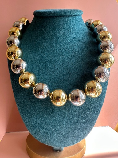 [12495] Collar Bolas Doradas y Plateadas Grande