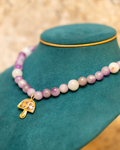 [12499] Collar Piedras Morado Hongo