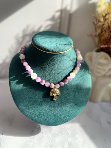 [12499] Collar Piedras Morado Hongo