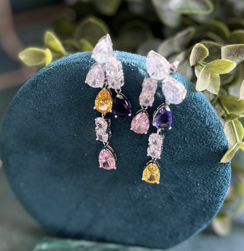 [12517] Arete Piedras Amarilla Morado Rosado