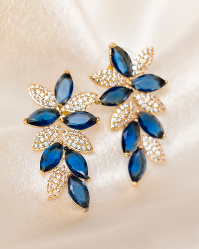 [12519] Arete Hoja Azul Cristales