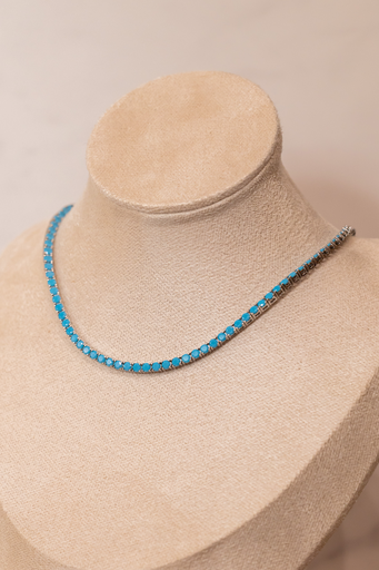 Collar Tennis Turquesa Plateado