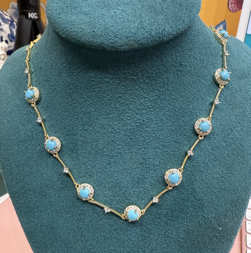 [12577] Collar Circulos Turquesa Cristales