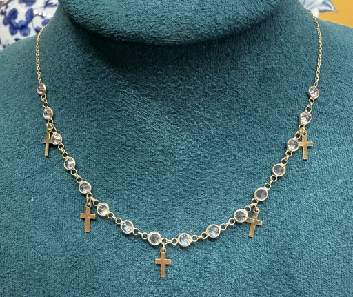 [12580] Collar Cruces y Cristales Colgando