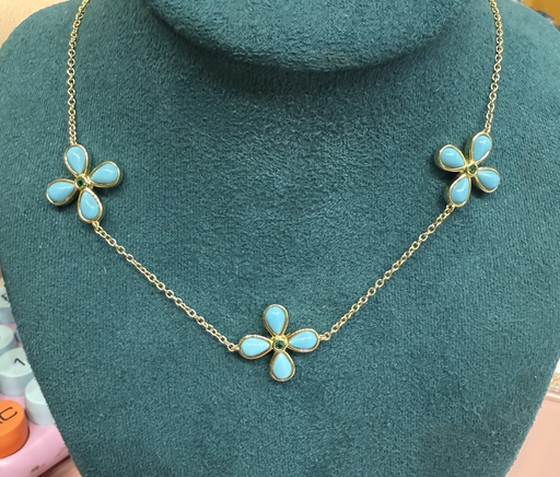 [12590] Collar Flor de 4 Turquesa
