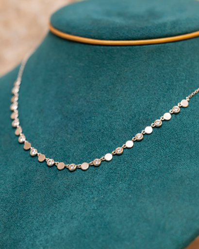 [12592] Collar Cadena Circulo Cristales Plateado