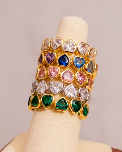 Anillo Up and Down Heart Plateado Clear