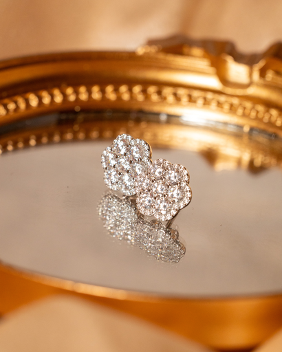 [12939] Arete Flor Plateado Cristales Borde