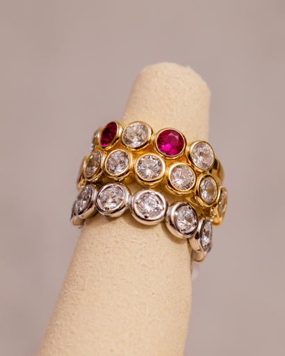 Anillo Bezel Circulo Bi Color Dorado 